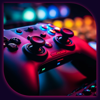 Gaming controller illuminated with colorful RGB lighting